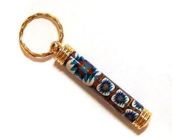 Key ring with secret compartment gold plated Indian Eye Dazzler polymer clay design nbr56