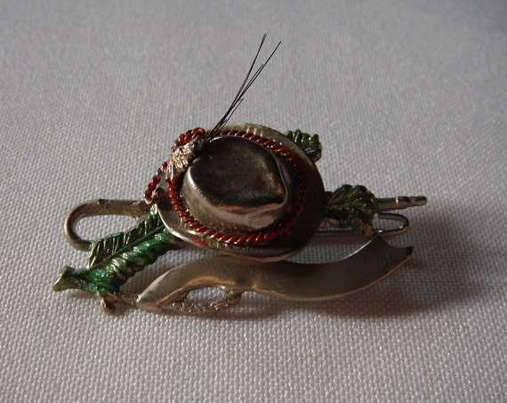 Vintage German Hat Pin with Hat and Leaves