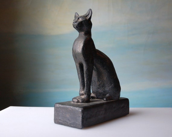 Vintage Black Cat Statue in Ancient Egyptian Mummy Style