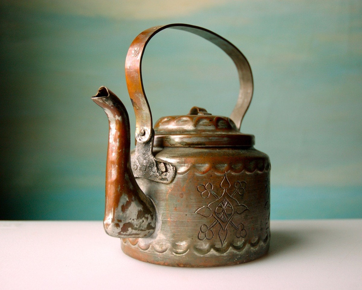 Antique copper teapot handmade beauty
