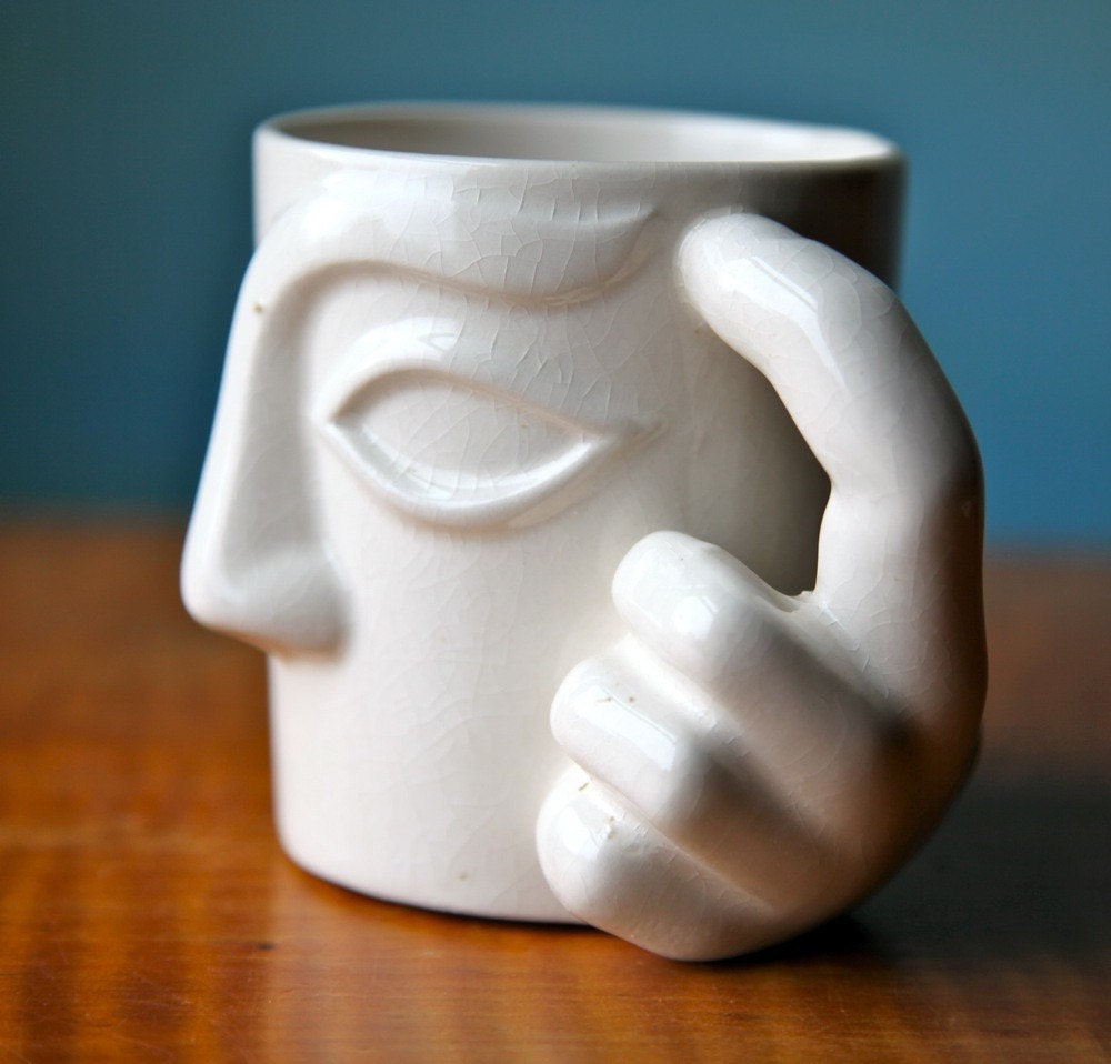 Think Drink Mug. Incredible Ceramic Vintage Art Pottery Mug