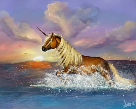 Items similar to Ash Evans unicorn fantasy beach print on Etsy