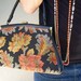 Antique chenille carpet bag / sage persimmon leaves/ vintage 40s
