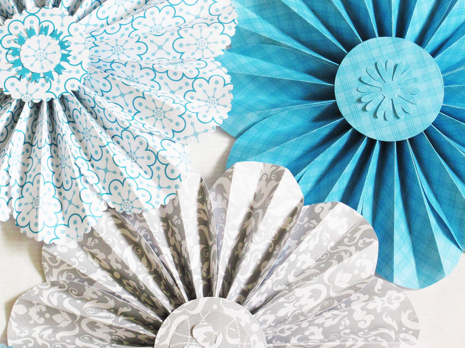 paper flowers garland turquoise grey wedding party decor photo
