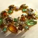 Vintage Brooch Amber Root beer green crescent moon pearls