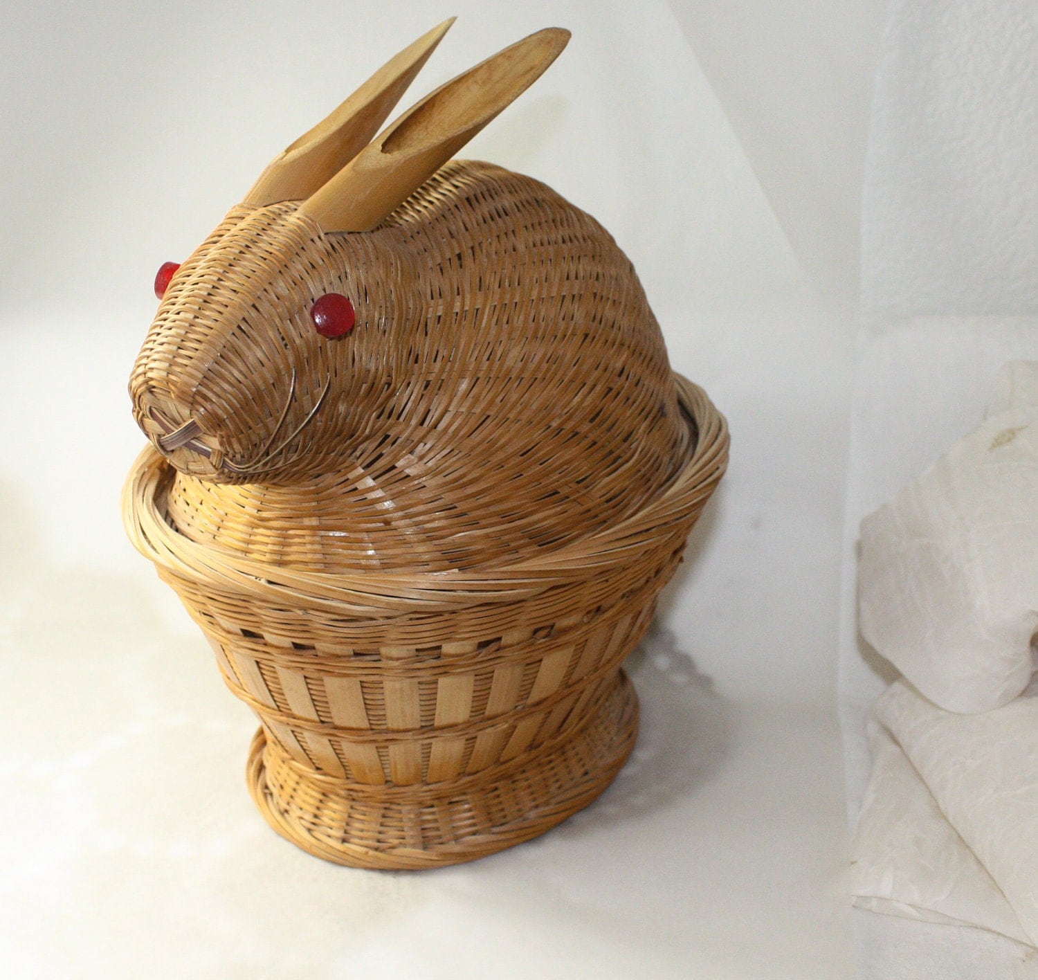 Vintage Easter Basket Bunny Rabbit Wicker Basket