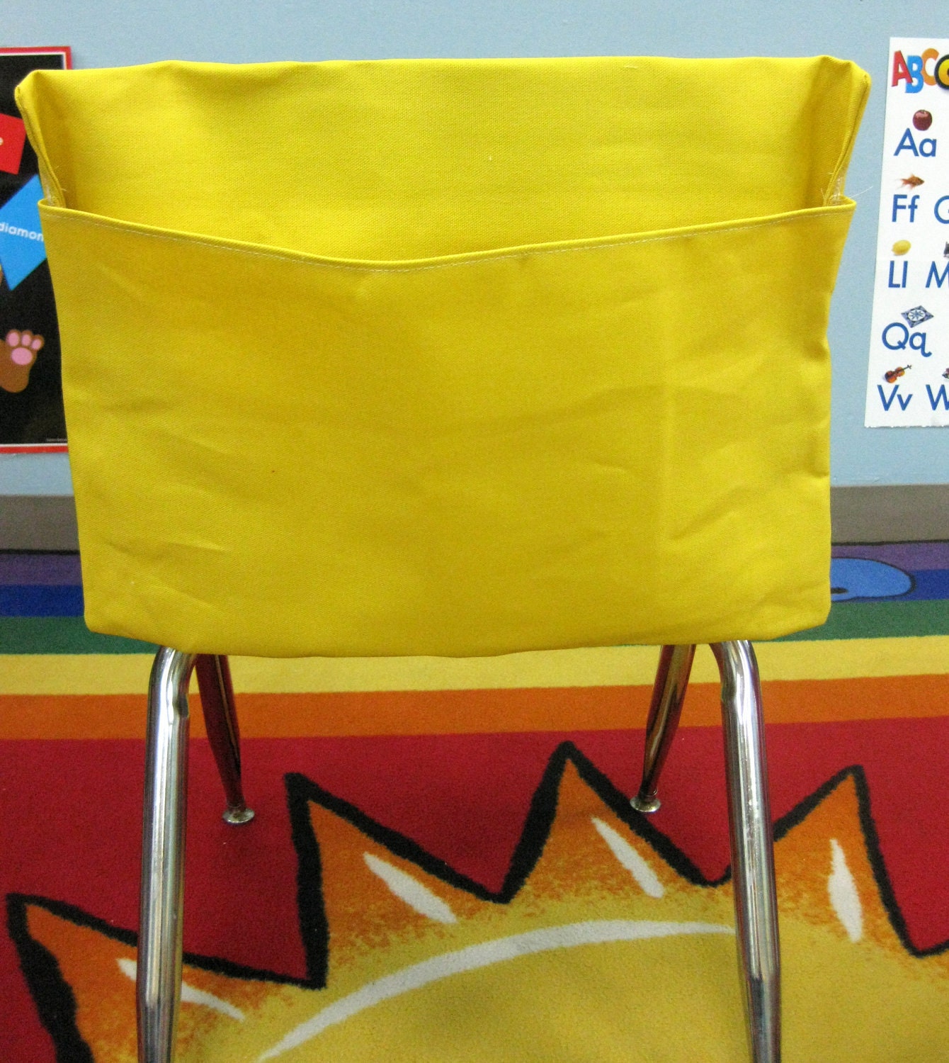 1 SMALL YeLLOW Classroom Chair Pockets Seat Sacks Desk Organizer Chair