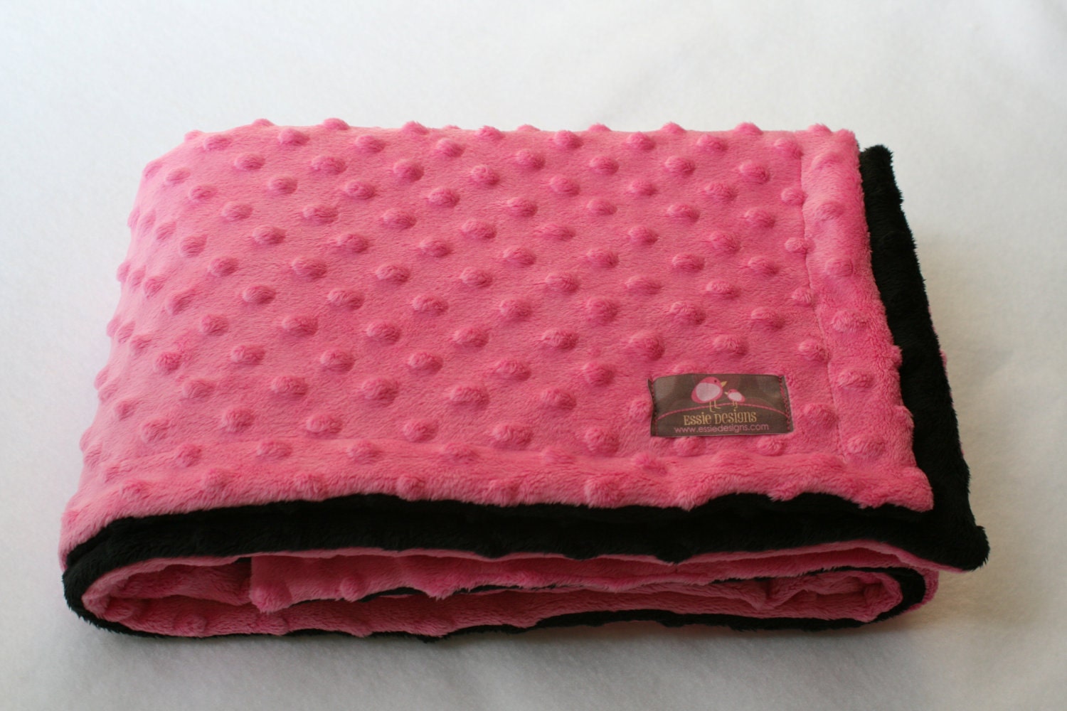 Minky Blanket Baby Blanket Bubble gum Pink and Black 35 x