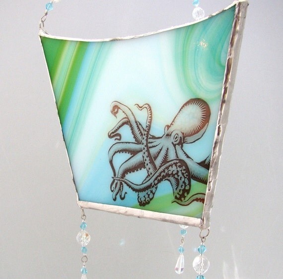 Items similar to Octopus Fused Glass Lantern Hanging Candle Holder on Etsy