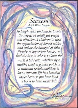 SUCCESS Ralph Waldo Emerson Quotation Original 5x7 by Heartfulart