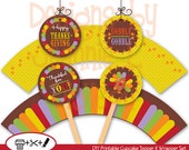 Instant Download Thanksgiving Cupcake Topper and Wrapper Set. Use as Favor Tags too! - DIY printable PDF Il_170x135