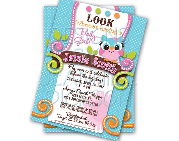 Owl Girl Invitation Birthday, Baby Shower Custom Invitation - Digital uPrint File Il_570xn