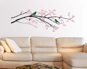 Cherry Blossom Tree with Birds Vinyl Wall Decal • Japanese Cherry ...