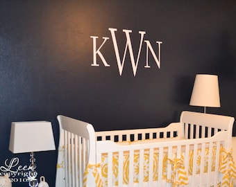 Monogram Wall Decal Traditional Style Initials Wall Stickers for Nursery Kids Room Master Bedroom Removable Wall Applique Custom Letting