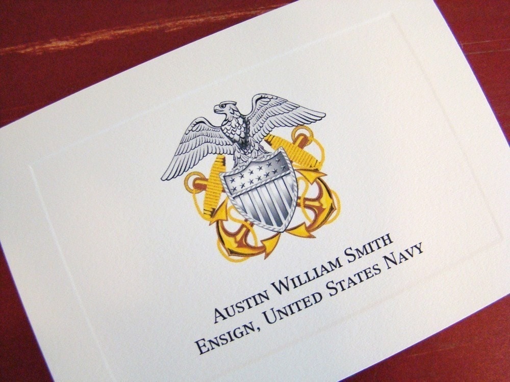 Set of 10 US Naval Officer Crest custom stationery cards USN