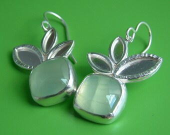 Leaves Green Prehenite Sterling Silver Earrings Zen