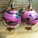 Purple dangle earrings, handmade artist lampwork beads, mocca Swarovski crystals, and antiqued brass petals, berry fruity earrings