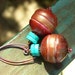 Long large dangle earrings women handmade polymer clay beads turquoise forged copper faux wood tribal primitive earthy