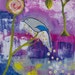 Bird and Tree painting Mother and Child, Mixed Media ORIGINAL, Linked Souls, acrylic modern painting drawing flower leaf purple pink green