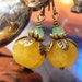 LAST DAY SALE, Golden Jade Lantern and Green Opal gemstone and brass leaf berry earrings