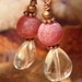 SALE, Dangle earrings stones, Sugar candy on clear drop, fire agate and rock crystal, gemstones and antiqued copper earrings
