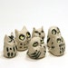 owl figurine - six owl set - raw earth white