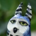 owl figurine - bright blue fairy owl - porcelain animal miniature