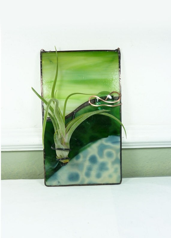 Stained Glass Panel Air Plant Holder Forest Green Dream
