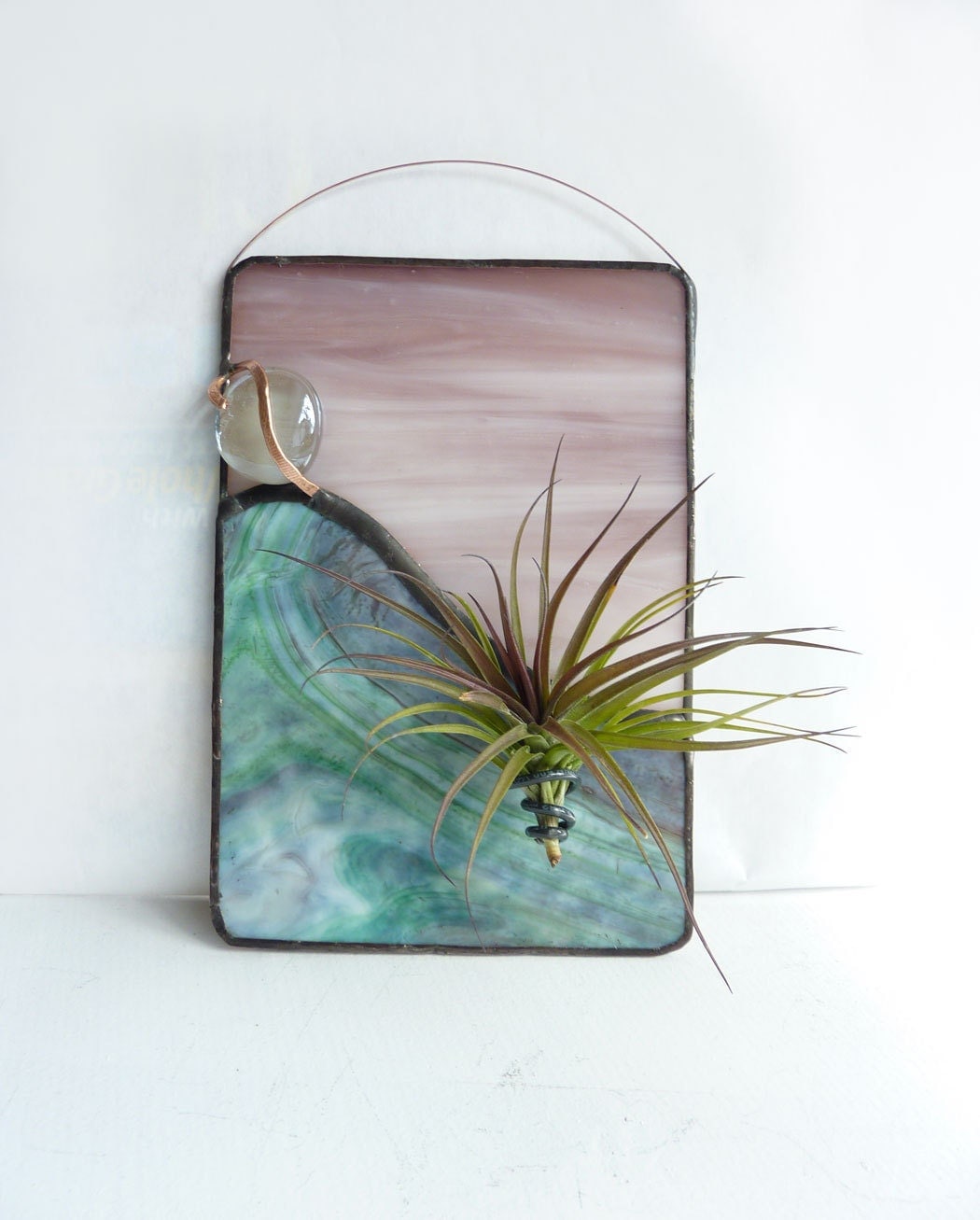 Stained Glass Panel Air Plant Holder Mauve Sky
