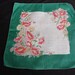 Vintage Ladies Handkerchief Green and White with Pink Flowers