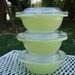 3 Vintage PYREX Lime Green 8 Ounce Small Covered Individual Casserole Refrigerator Dishes