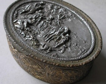 Egyptian Revival Antique French Trinket Casket With Silver Relief Inset