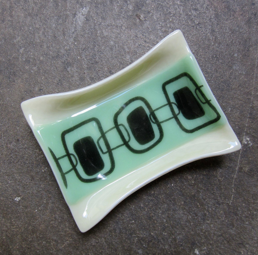 Mint Green Fused Glass Soap Dish Bathroom Decor Glass Home