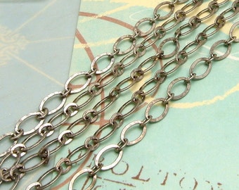 Flat Oval Antique Silver Chain, Soldered, 9mm, 3 Feet, AS164