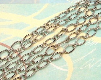 Antique Silver Chain, Textured Oval, Soldered, 3' AS163