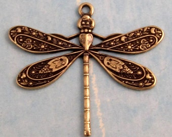 Ornate Dragonfly Charm Antique Brass 2 Pc. AB37