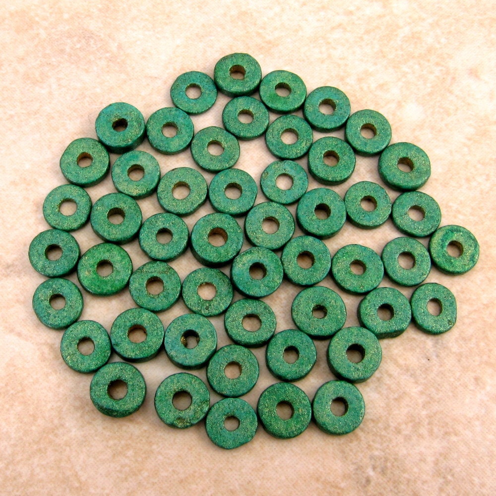 Greek Ceramic Round Washer Beads 6mm Mykonos Aquametal by FabBeads