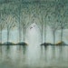 Abstract forest painting landscape soft blue teal trees marems SOLD