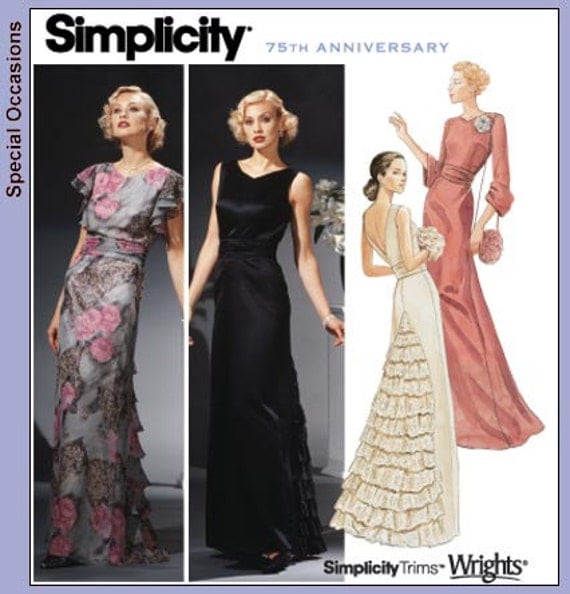 Simplicity 5876 1920s  style formal dress  vintage  reprint 14 20