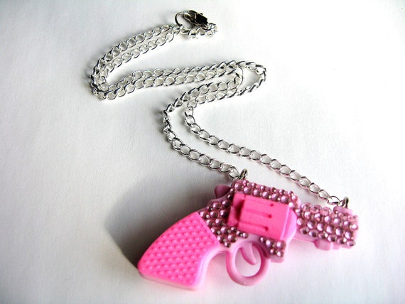 Pink Gun Necklace Rhinestone Pistol by Allysin on Etsy