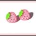 Pink Strawberry Earrings, Studs, Light Glitter Pink