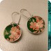 Pink Flowers on Green -- Upcycled Tiny Basin Earrings