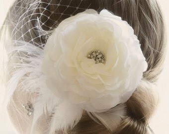 Ivory Bridal Hair Piece, Wedding Hair Flower Fascinator, Ivory Wedding Headpiece, Ivory Wedding Fascinator Vintage Wedding Hair