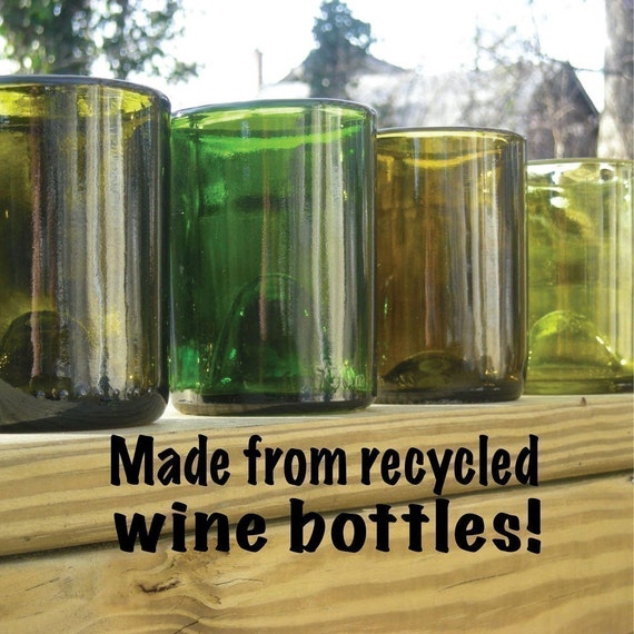 4 Recycled wine bottle glasses mixed set