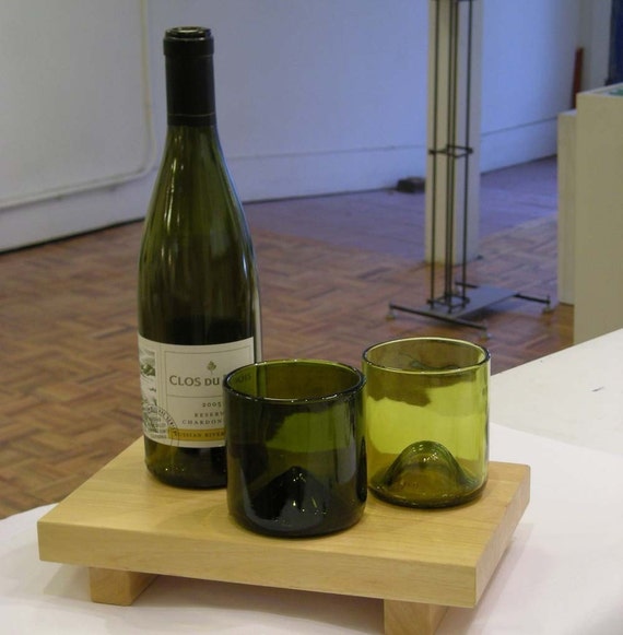 Stemless wine glasses made from recycled wine bottles