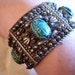 Silver Scarab Bracelet - Egyptian Revival - Vintage - 1920s - Wide And Beautiful - 7 Inch Wrist - Sterling - Turquoise Blue Egyptian Scarabs