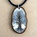 Original scrimshaw tree bird crow fossil walrus tooth ivory pendant