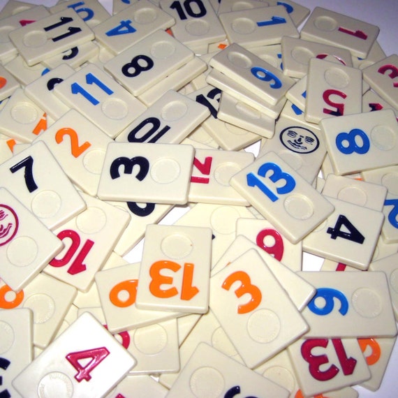 Plastic Rummikub Tiles or Game Pieces with Numbers and Faces