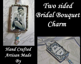 Bouquet Photo Charm, Brides Remembrance Charm, Engagement Keepsake, Soldered Glass Picture Frame Pendant, Bouquet Accessory