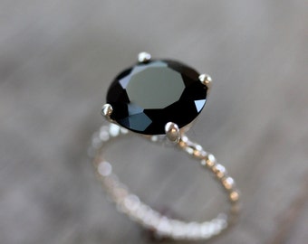 Black Spinel Ring, Black Stone Ring, Sterling Silver Gemstone Ring , Cocktail Ring, Gift for her